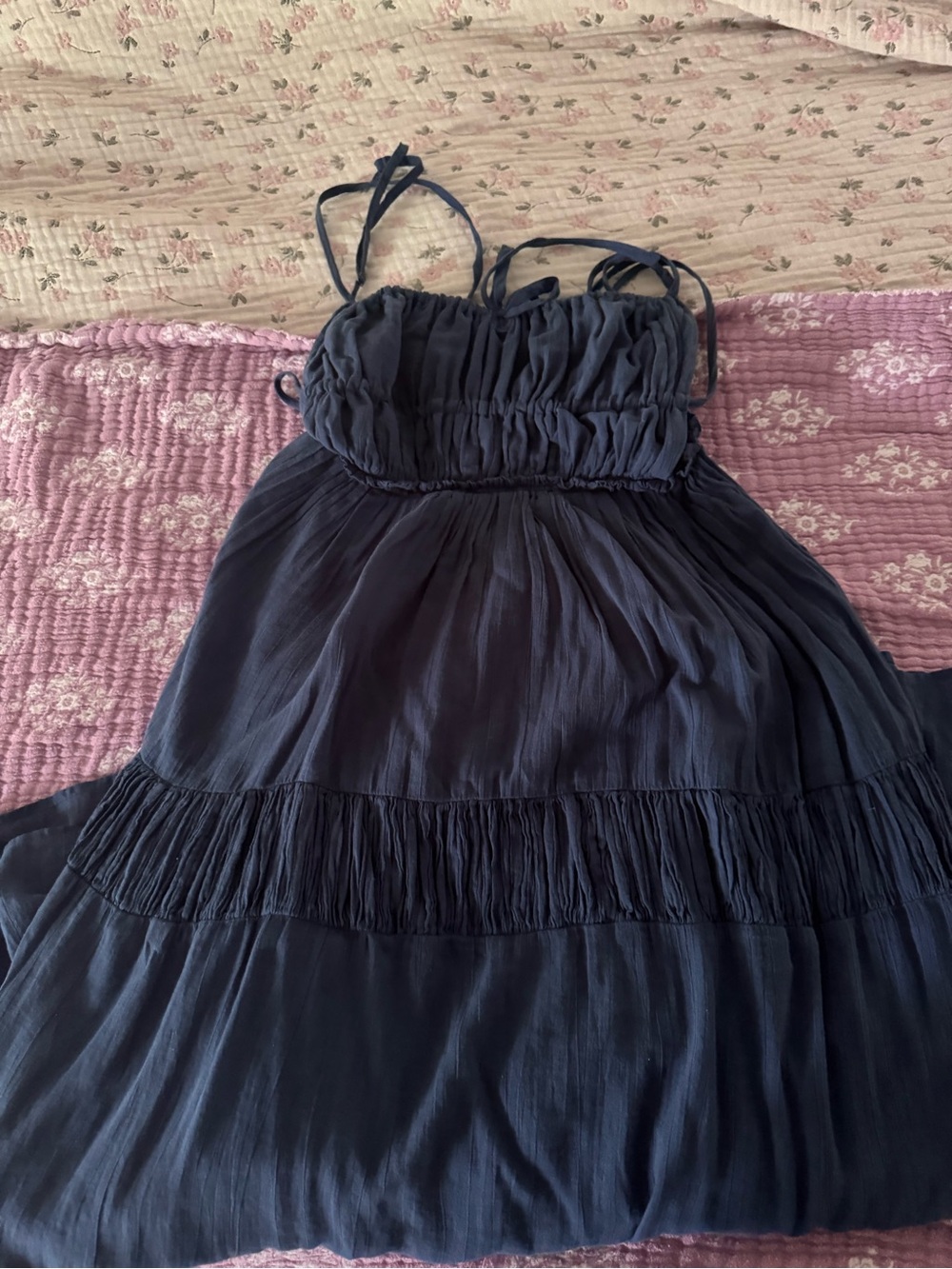 Dark Blue Tiered Maxi Dress with Spaghetti Straps - Picture 3 of 6